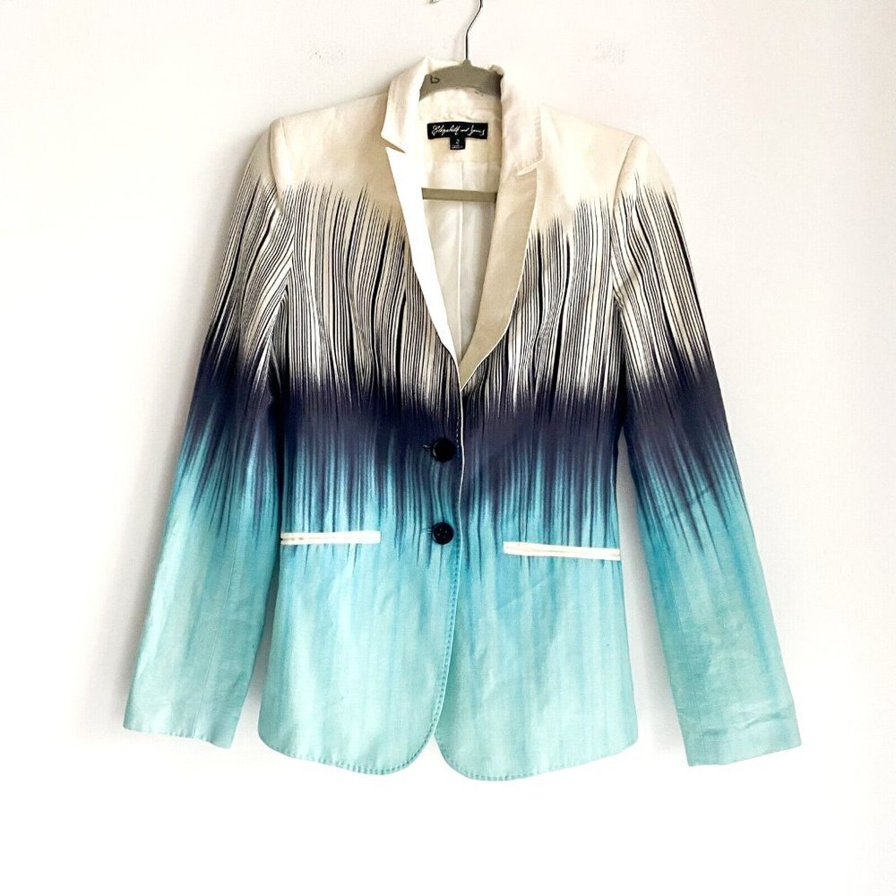 Elizabeth and James Geometric Print Colourful Cotton Linen Blend Summer Blazer 2 - Picture 4 of 5